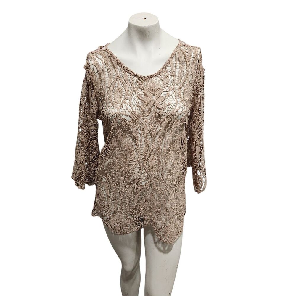 Cato Crochet Blouse Womens SZ Large Open Weave Festival Boho Cottagecore Beach